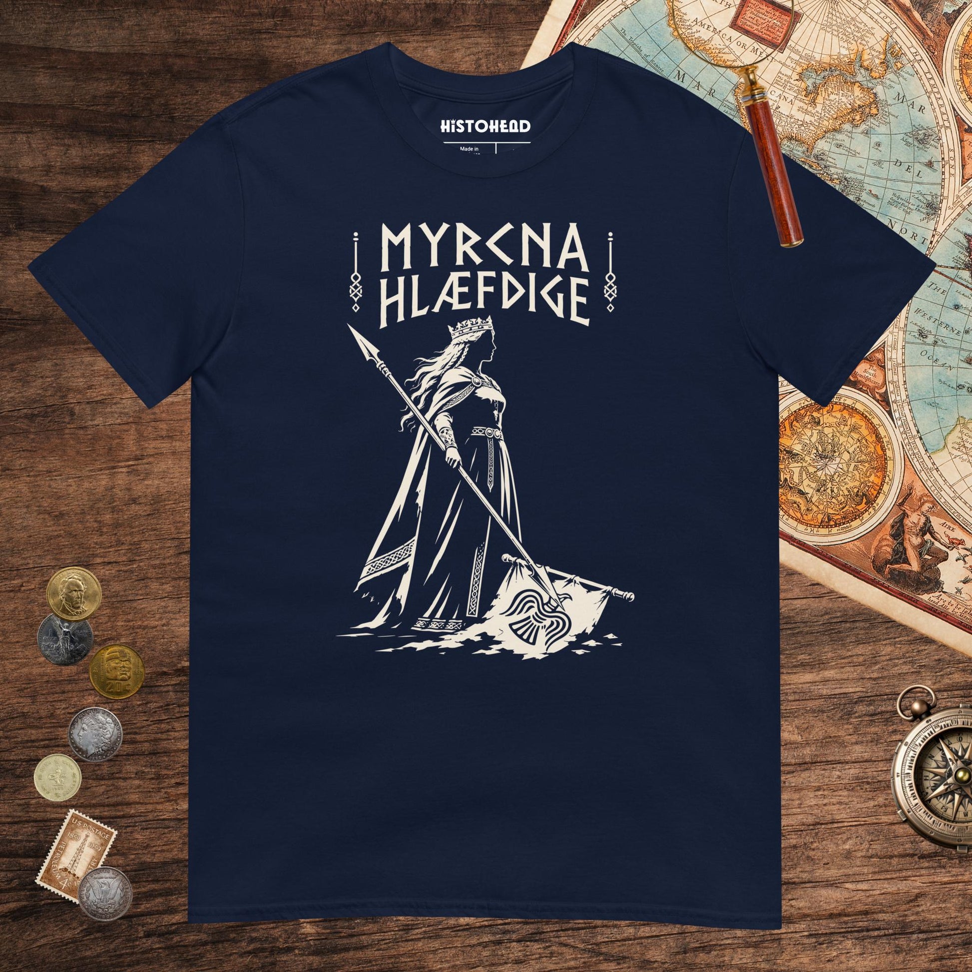 Navy Æthelflæd Myrcna Hlæfdige Tee - history buff gift by HistoHead