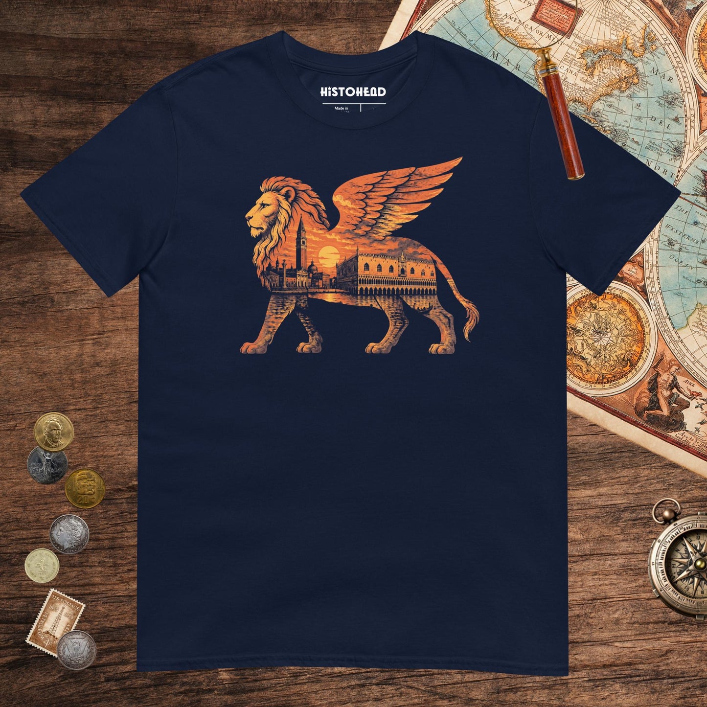 Navy Winged Lion of the Lagoon Tee - history buff gift by HistoHead