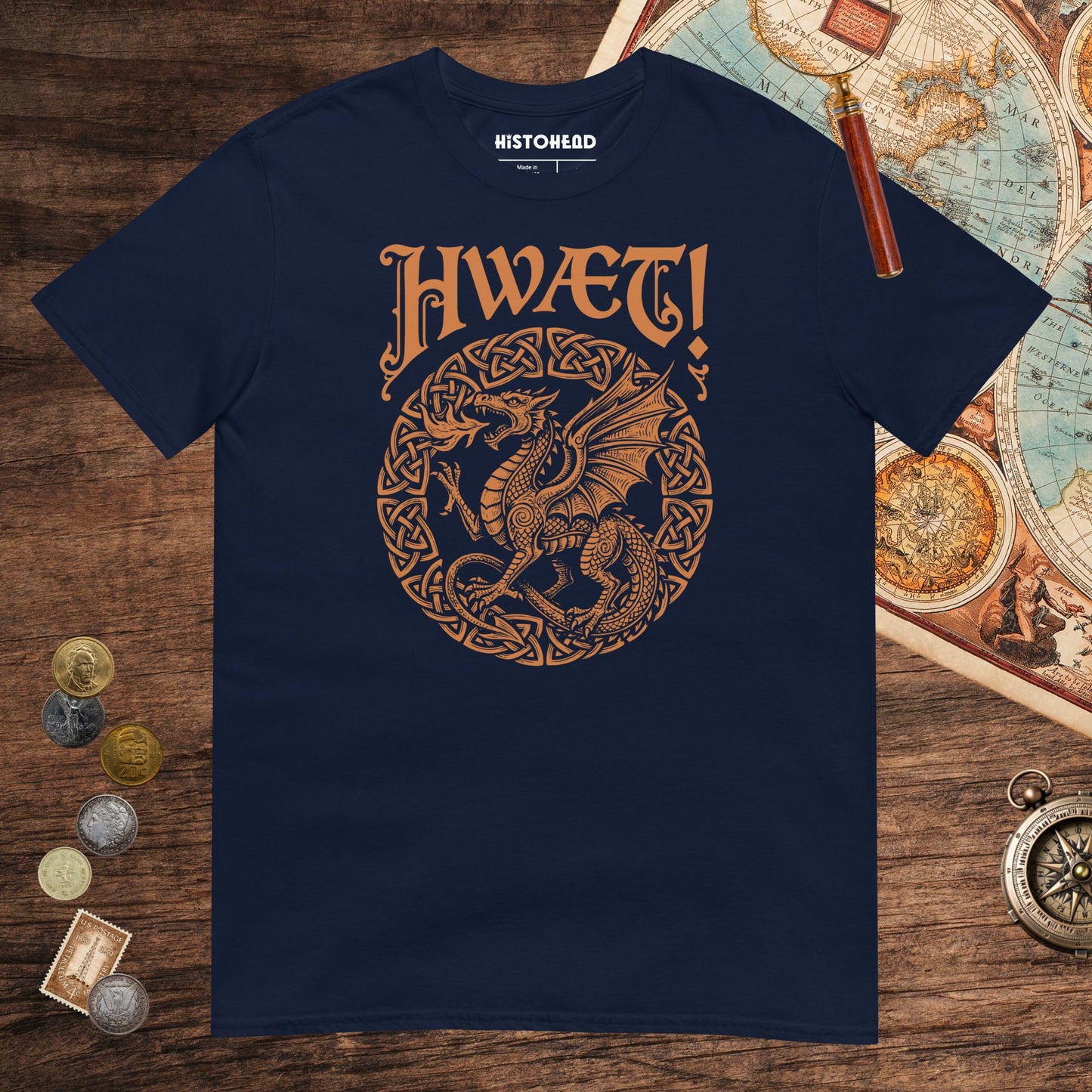 Navy Hwaet Dragon Tee - history buff gift by HistoHead