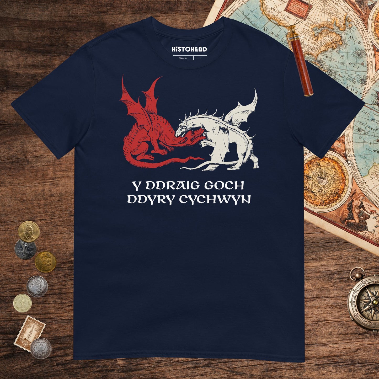 Navy Red Dragon Prophecy Tee - history buff gift by HistoHead