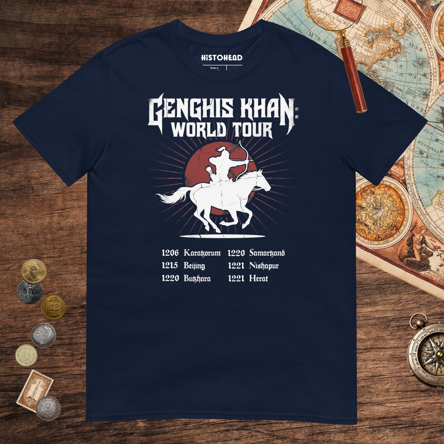 Navy Genghis Khan World Tour Tee - history buff gift by HistoHead
