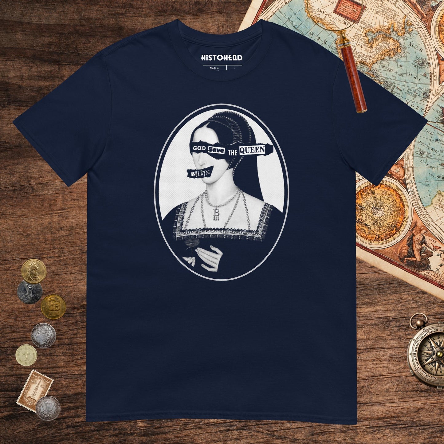 Navy God Save the Queen Anne Boleyn Tee - history buff gift by HistoHead