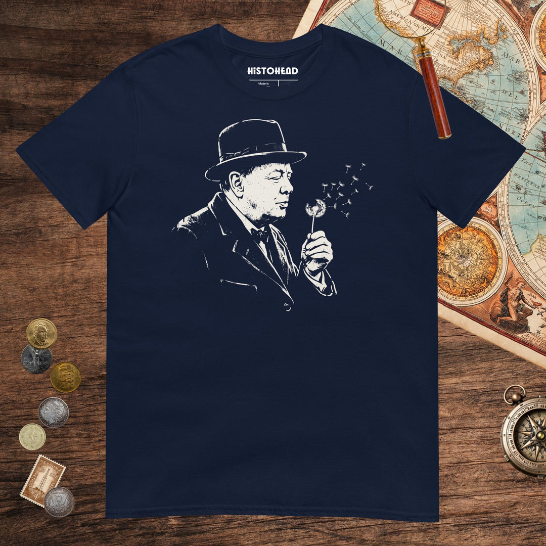 Navy Winston Churchill Blowing Wishes Tee - history buff gift by HistoHead