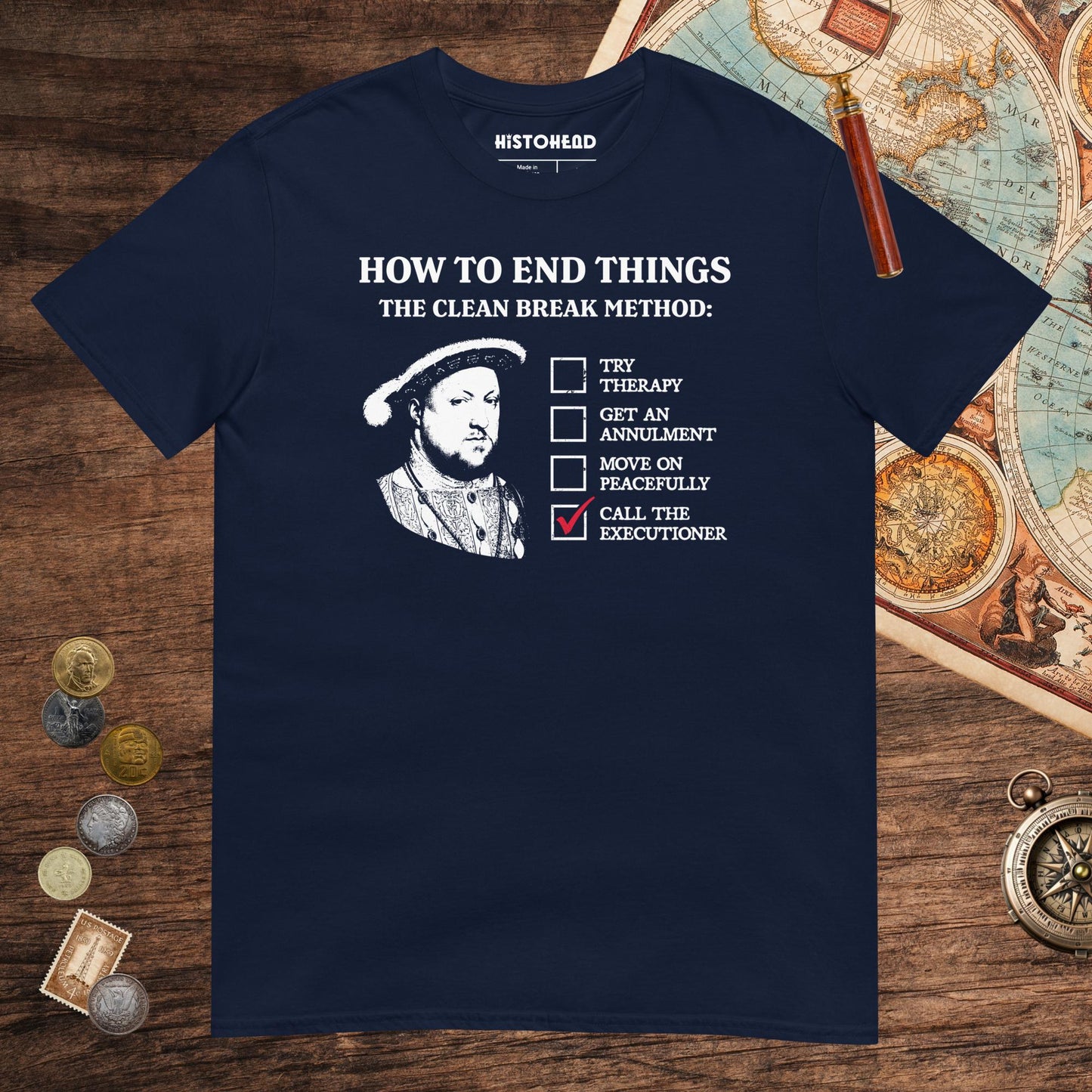 Navy Henry VIII's Breakup Guide Tee - history buff gift by HistoHead