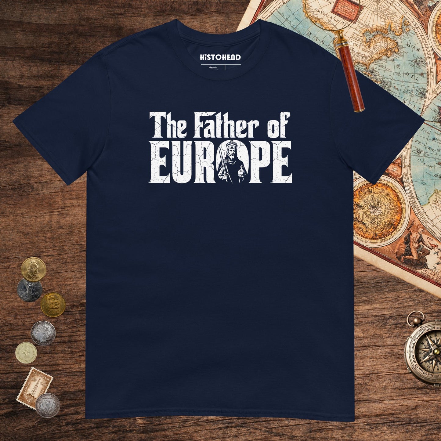 Navy Charlemagne The Father of Europe Tee - history buff gift by HistoHead