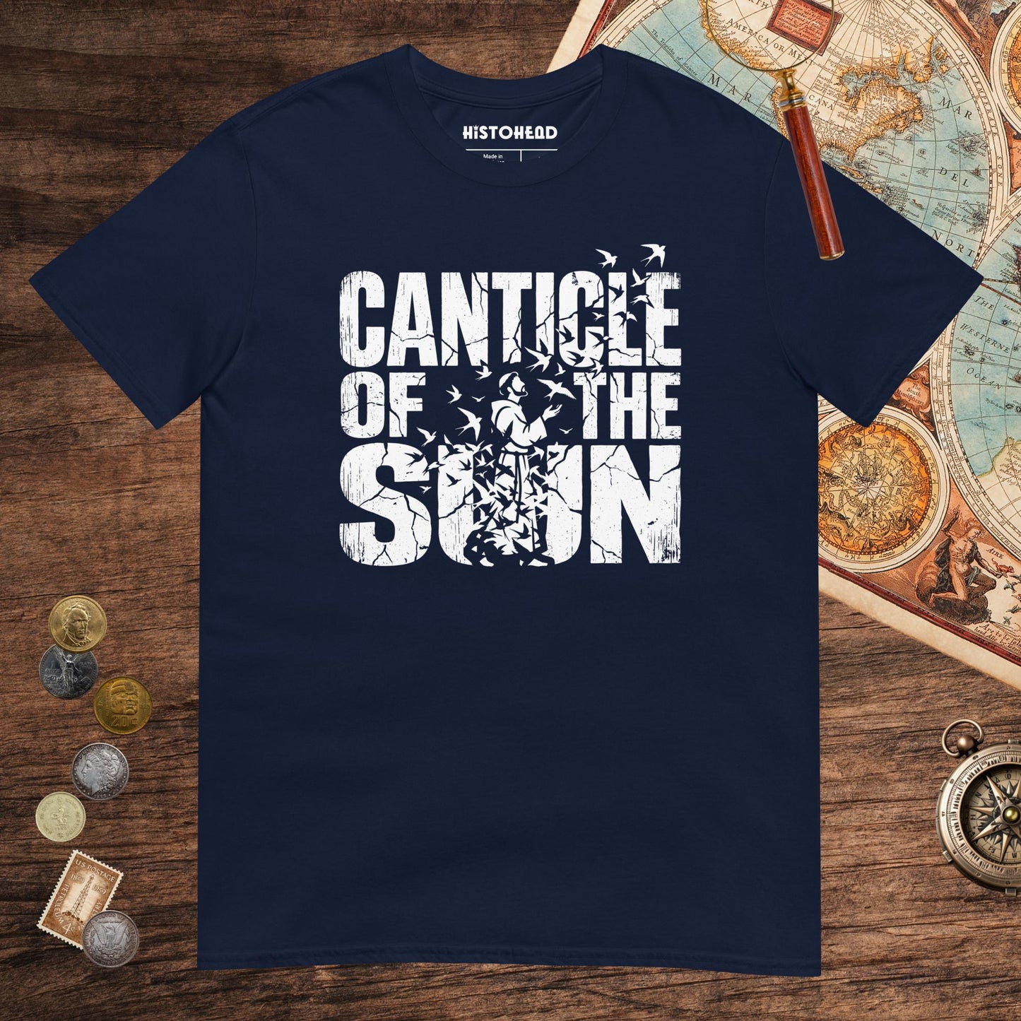 Navy Canticle of the Sun Saint Francis of Assisi Birds Tee - history buff gift by HistoHead