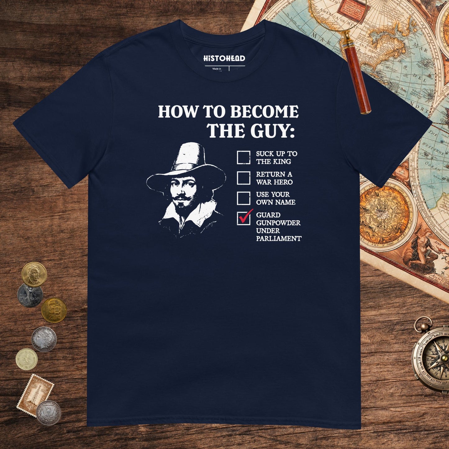 Navy Guy Fawkes How to Become the Guy Tee - history buff gift by HistoHead