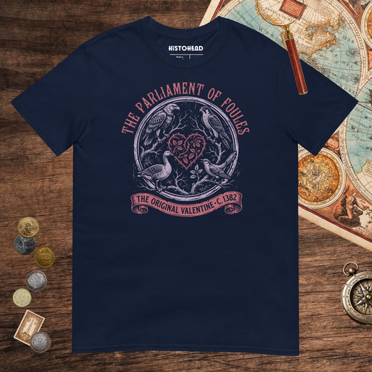 Navy Chaucer Parliament of Foules Valentine Tee - history buff gift by HistoHead