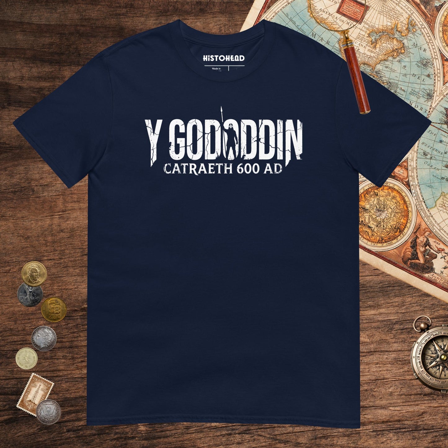 Navy Y Gododdin Catraeth 600 Tee - history buff gift by HistoHead