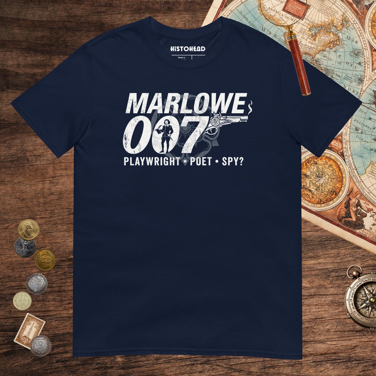 Navy Marlowe 007 Tee - history buff gift by HistoHead