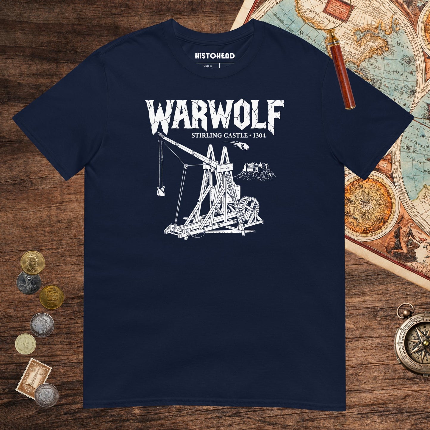 Navy Warwolf Trebuchet Tee - history buff gift by HistoHead