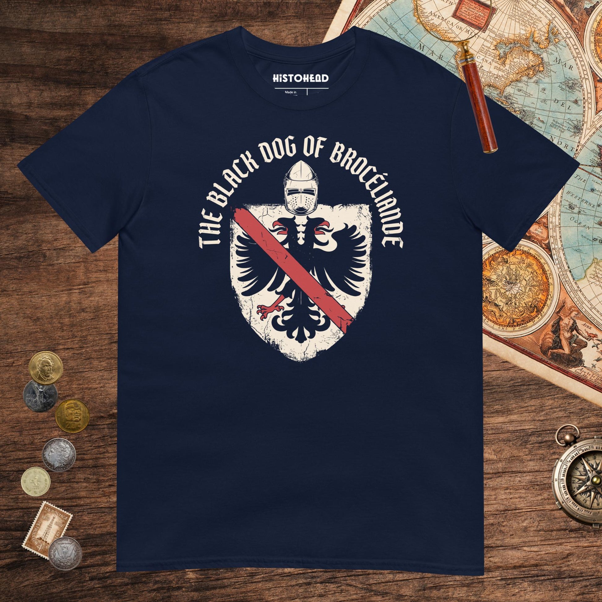 Navy Du Guesclin The Black Dog of Brocéliande Tee - history buff gift by HistoHead