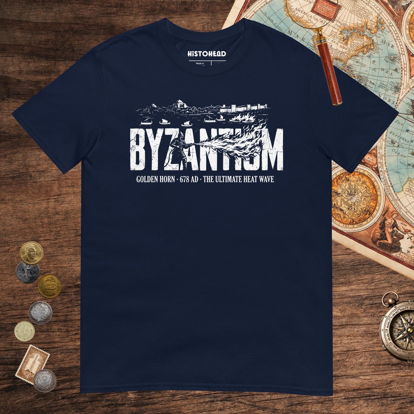 Navy Greek Fire 678 Tee - history buff gift by HistoHead