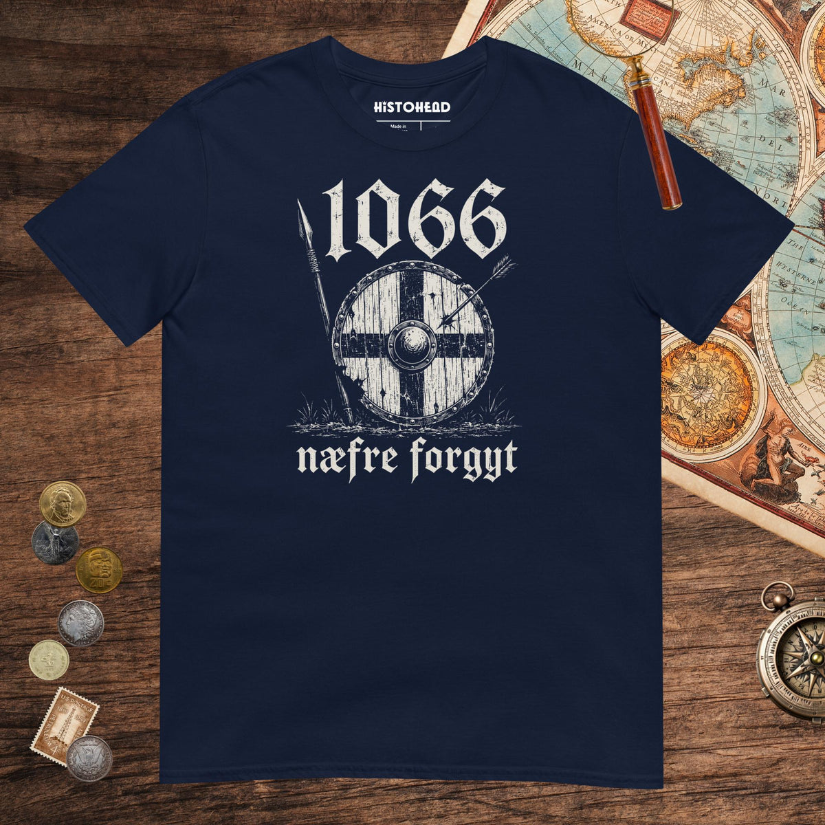 Navy 1066 Never Forget in Old English Tee - history buff gift by HistoHead