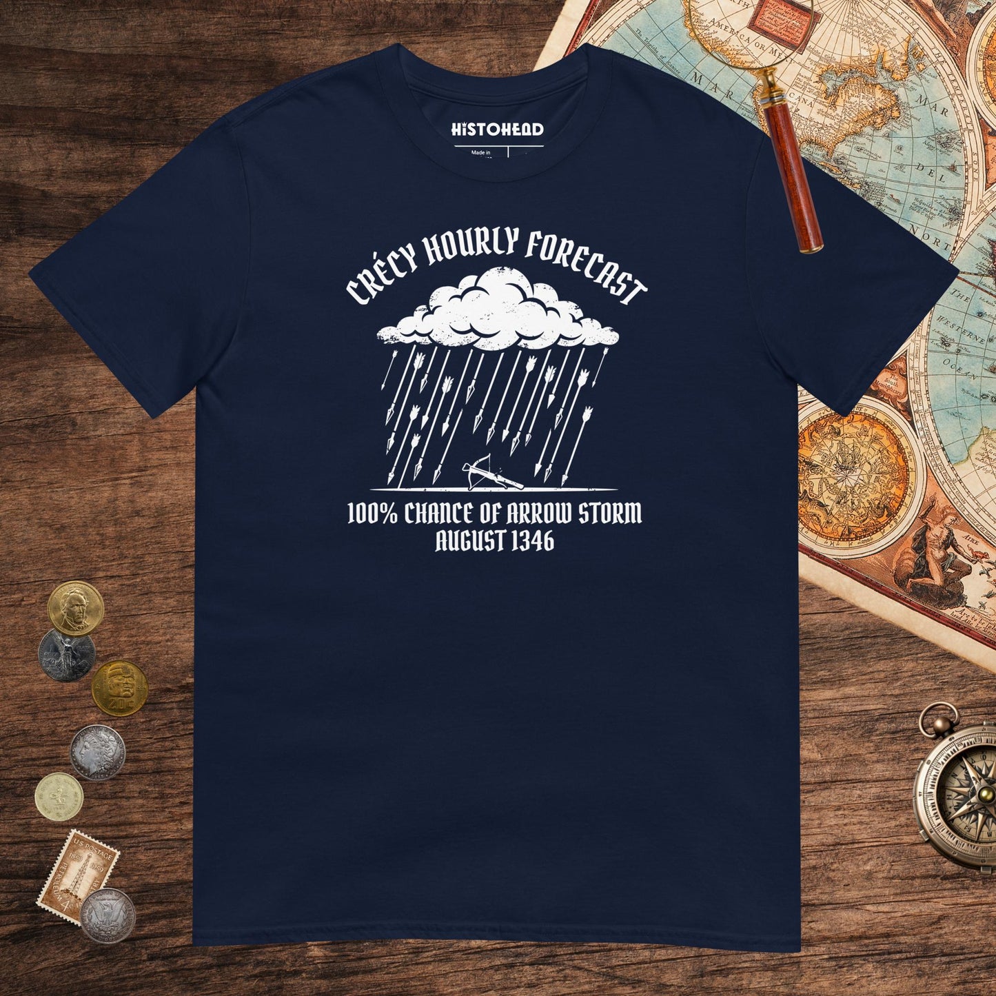 Navy Crecy Arrow Storm Forecast Tee - history buff gift by HistoHead