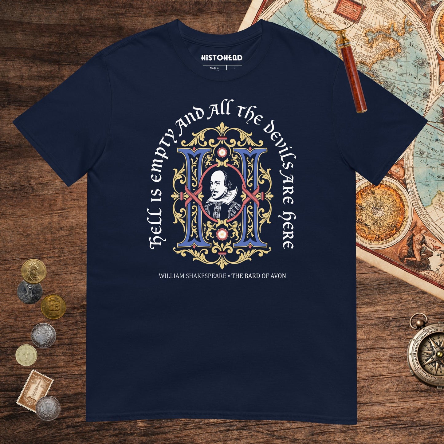 Navy Shakespeare Hell Is Empty Tee - history buff gift by HistoHead