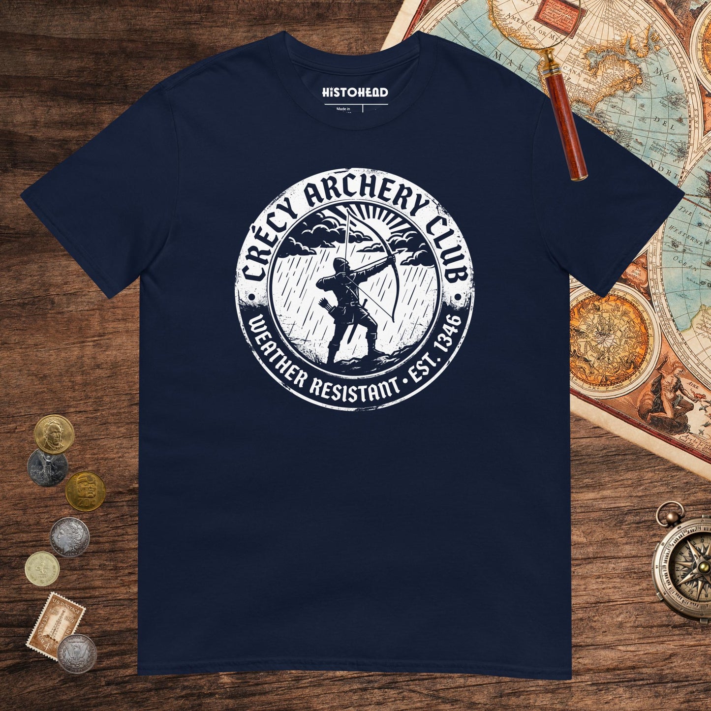 Navy Crecy Archery Club Tee - history buff gift by HistoHead