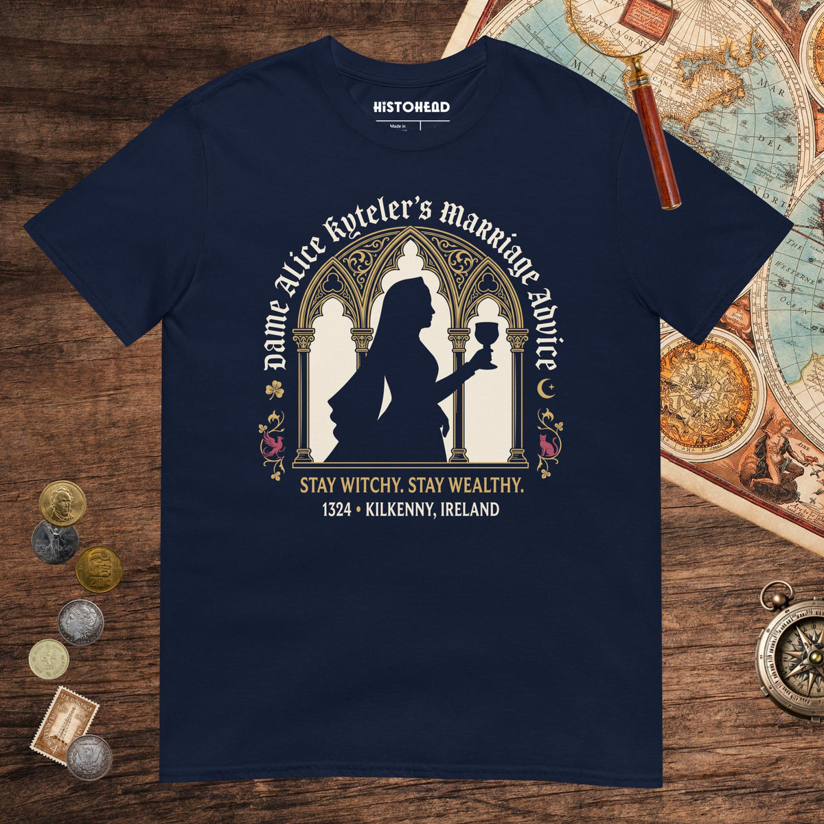 Navy Alice Kyteler's Marriage Advice Tee - history buff gift by HistoHead