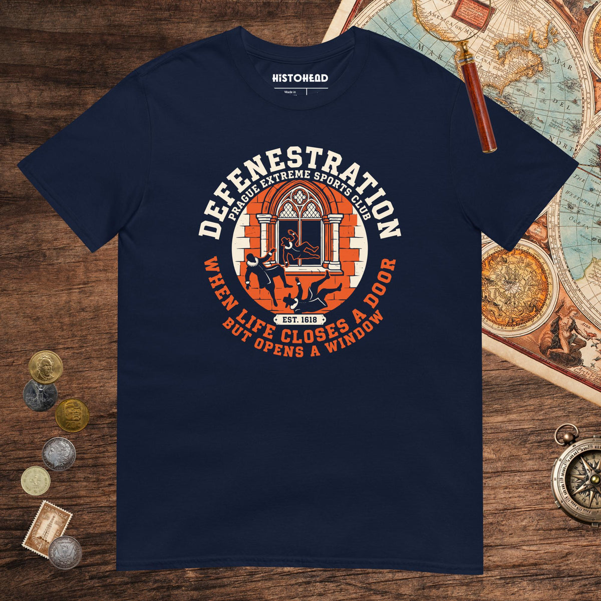 Navy Defenestration Prague Extreme Sports Club Tee - history buff gift by HistoHead