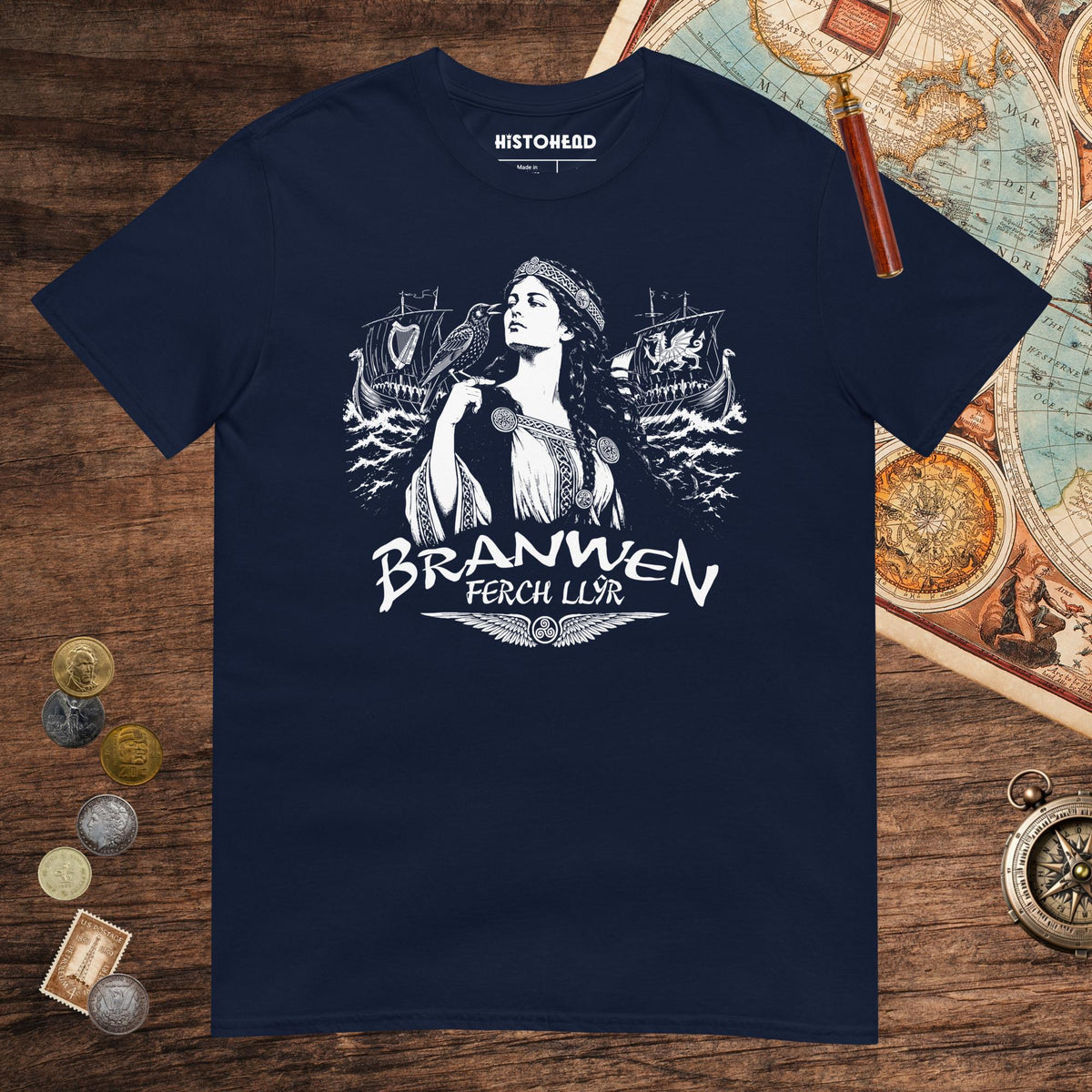 Navy Branwen ferch Llŷr Tee - history buff gift by HistoHead