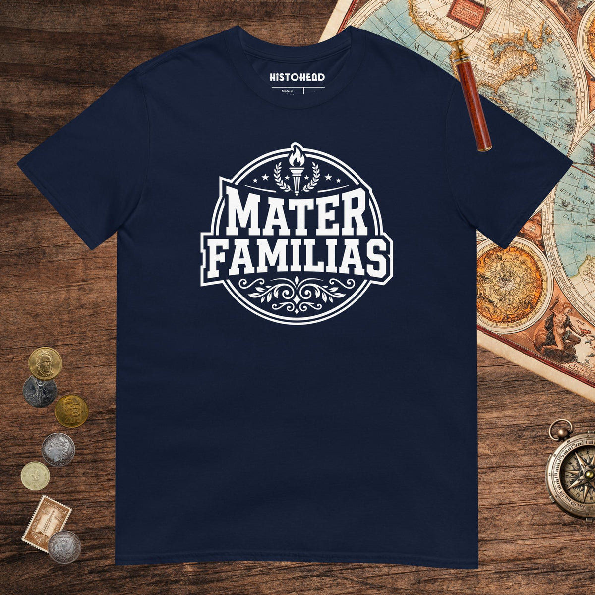 Navy Mater Familias Latin Tee - history buff gift by HistoHead