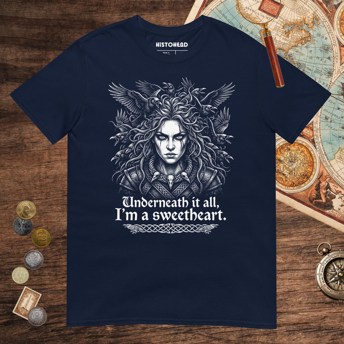 Navy The Morrigan Underneath I'm a Sweetheart Tee - history buff gift by HistoHead