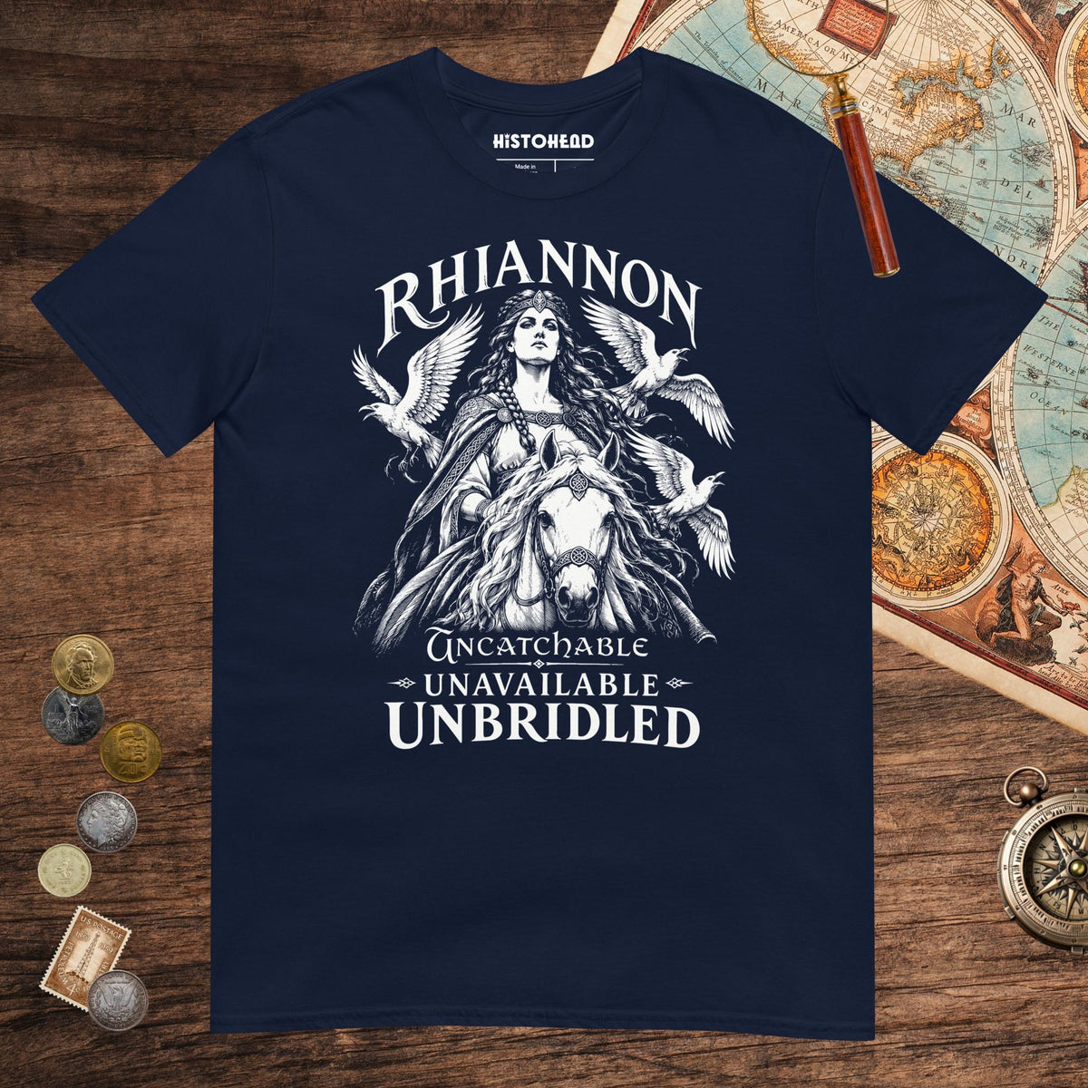 Navy Rhiannon Uncatchable Unavailable Unbridled Tee - history buff gift by HistoHead