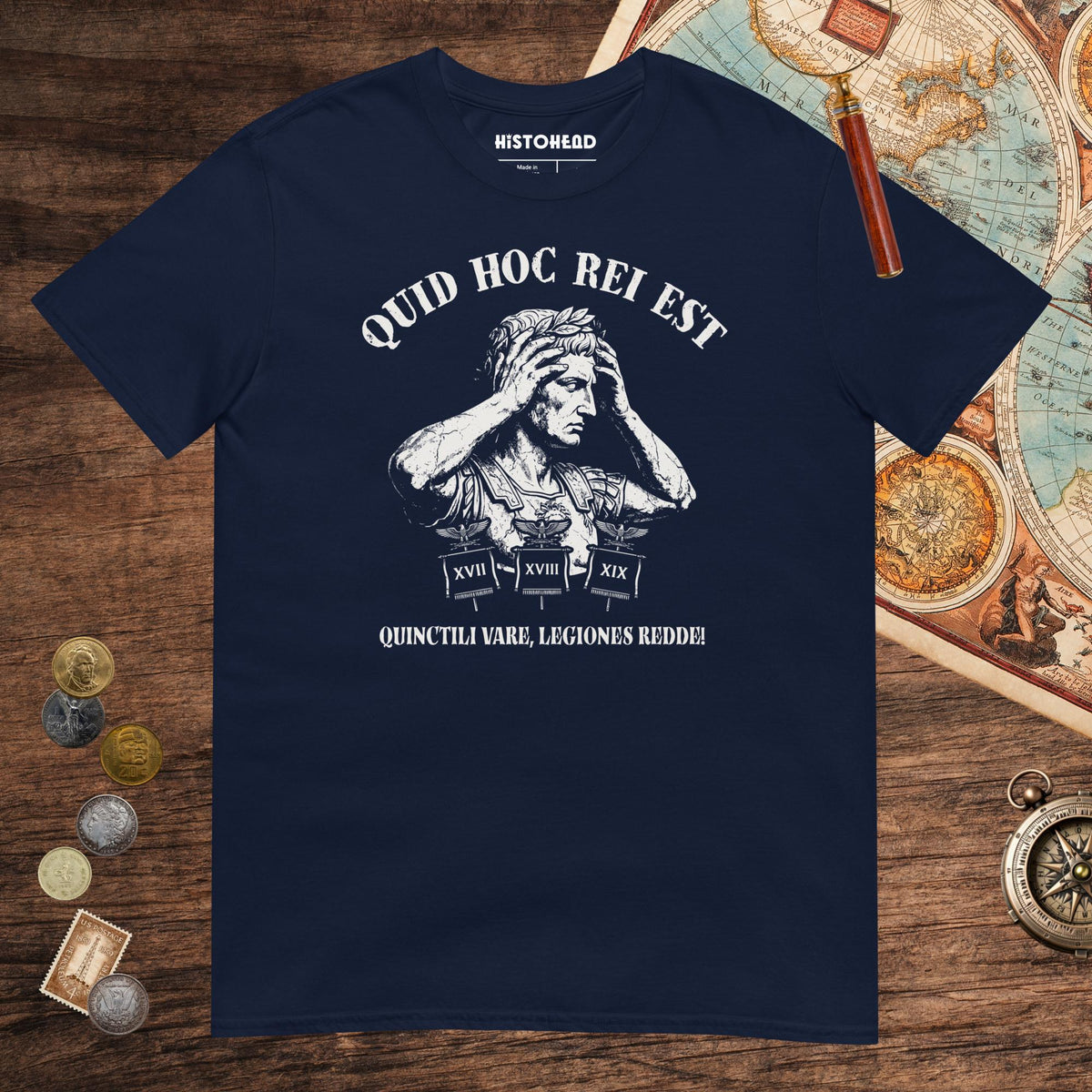 Navy Augustus What the Hell Is This Latin Tee - history buff gift by HistoHead