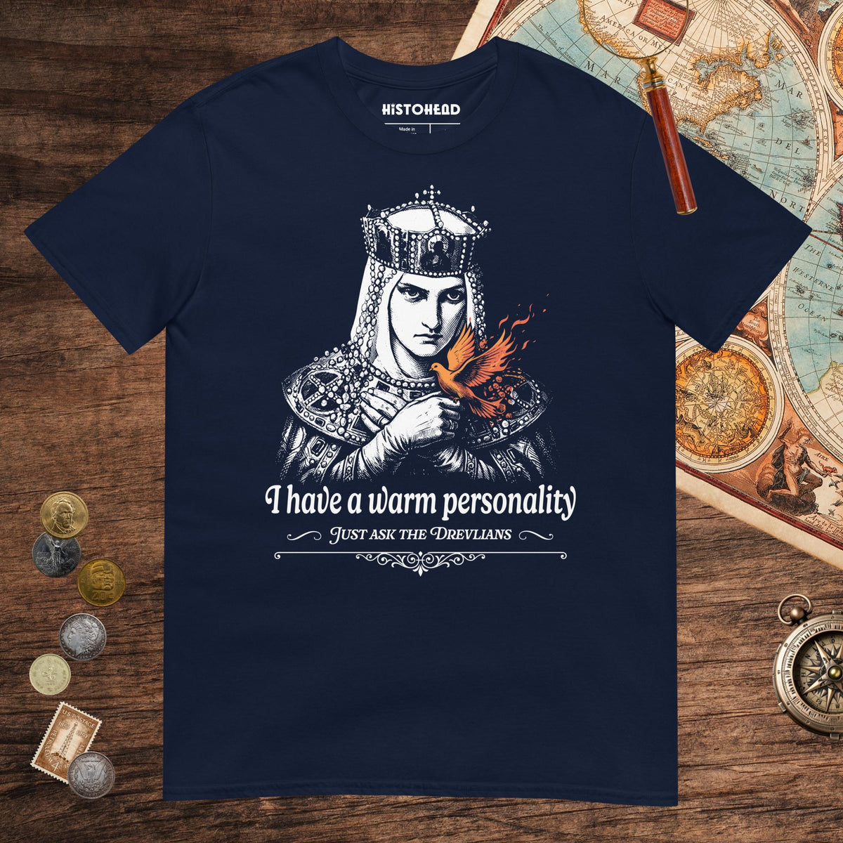 Navy Olga of Kiev I Have a Warm Personality Tee - history buff gift by HistoHead