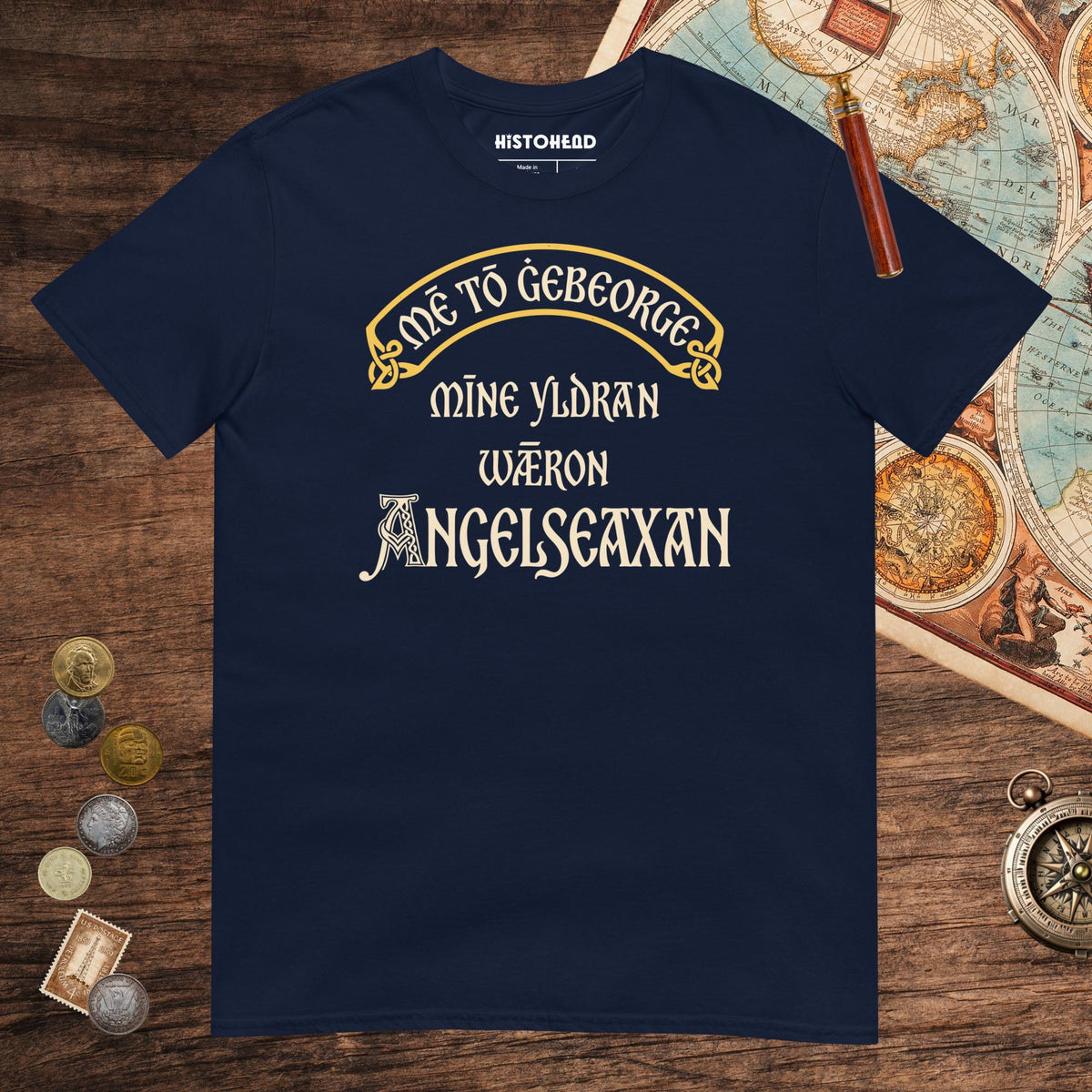 Navy In My Defense My Ancestors Were Anglo-Saxons in Old English Tee - history buff gift by HistoHead