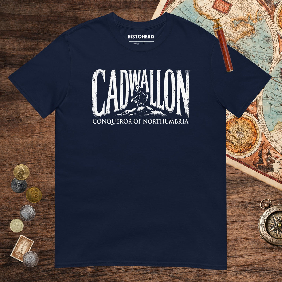 Navy Cadwallon Conqueror of Northumbria Tee - history buff gift by HistoHead