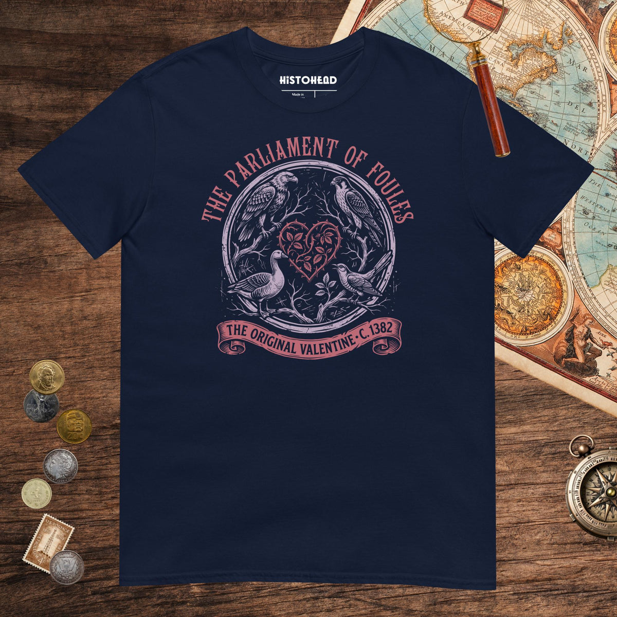 Navy Chaucer Parliament of Foules Valentine Tee - history buff gift by HistoHead