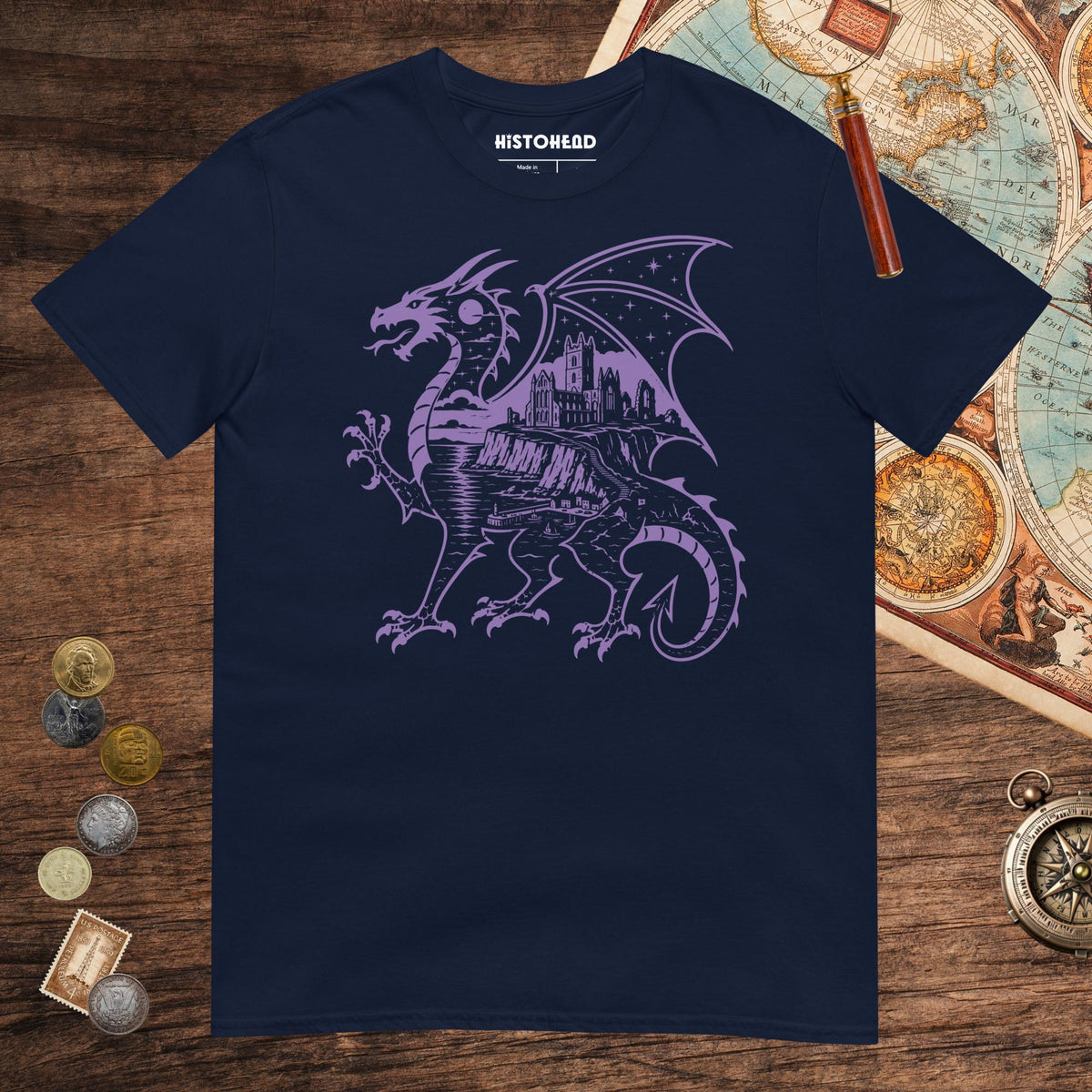 Navy Whitby Wyrm Tee - history buff gift by HistoHead