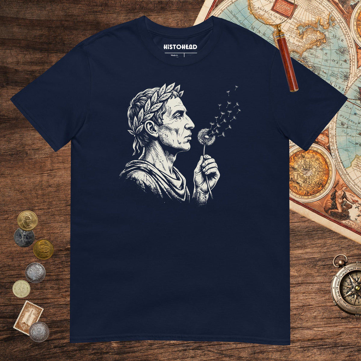 Navy Caesar Blowing Wishes Tee - history buff gift by HistoHead