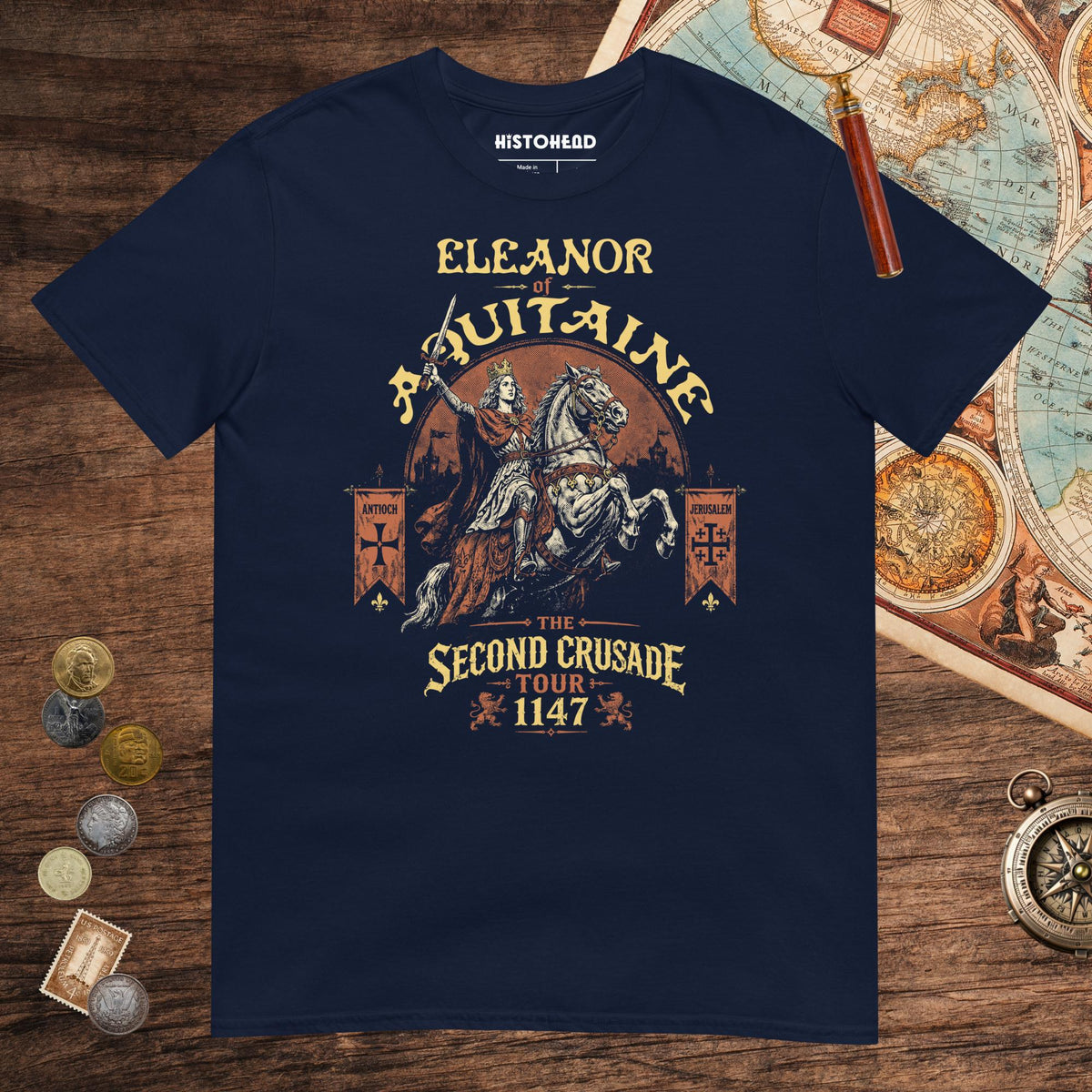 Navy Eleanor of Aquitaine Second Crusade Tour Tee - history buff gift by HistoHead