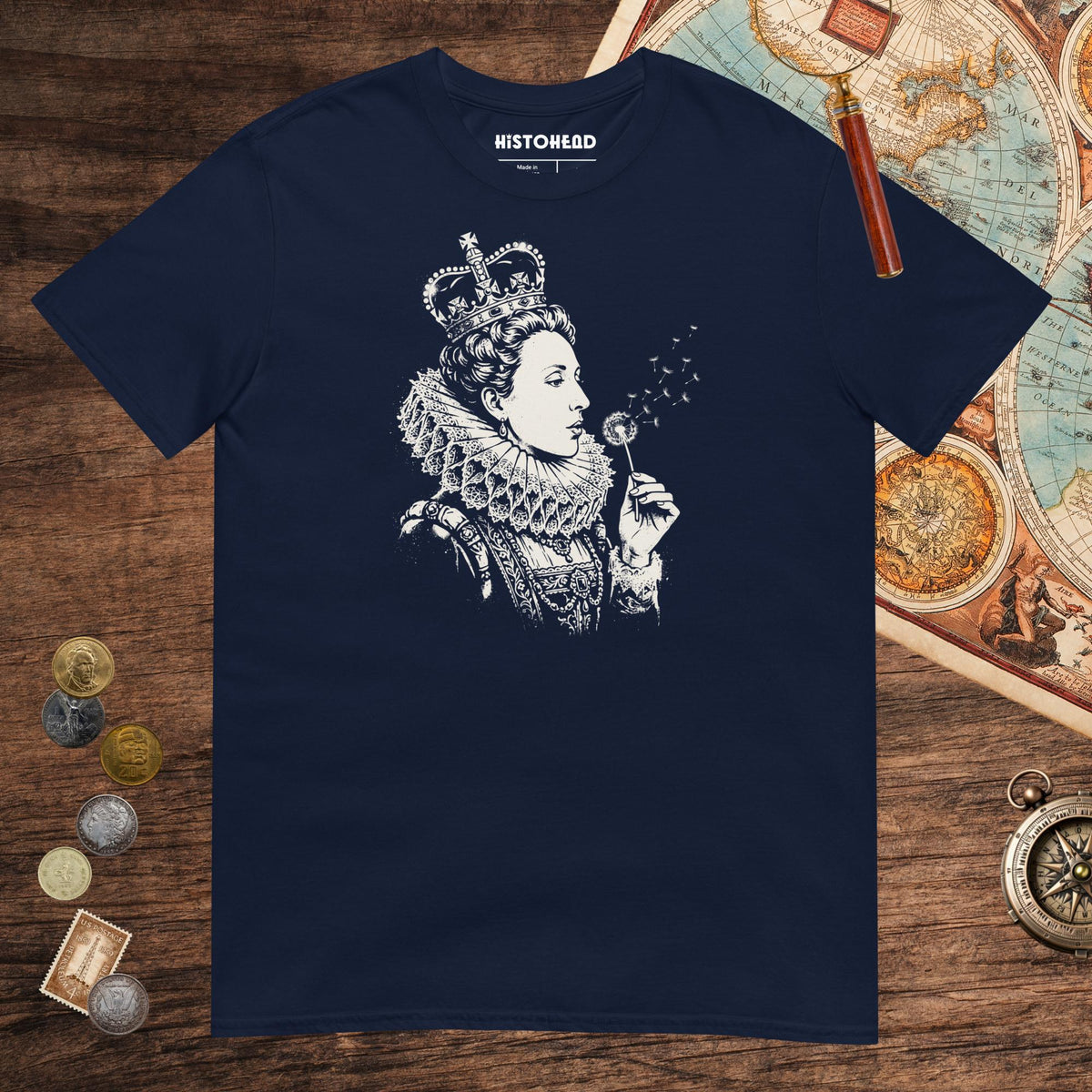 Navy Elizabeth I Blowing Wishes Tee - history buff gift by HistoHead