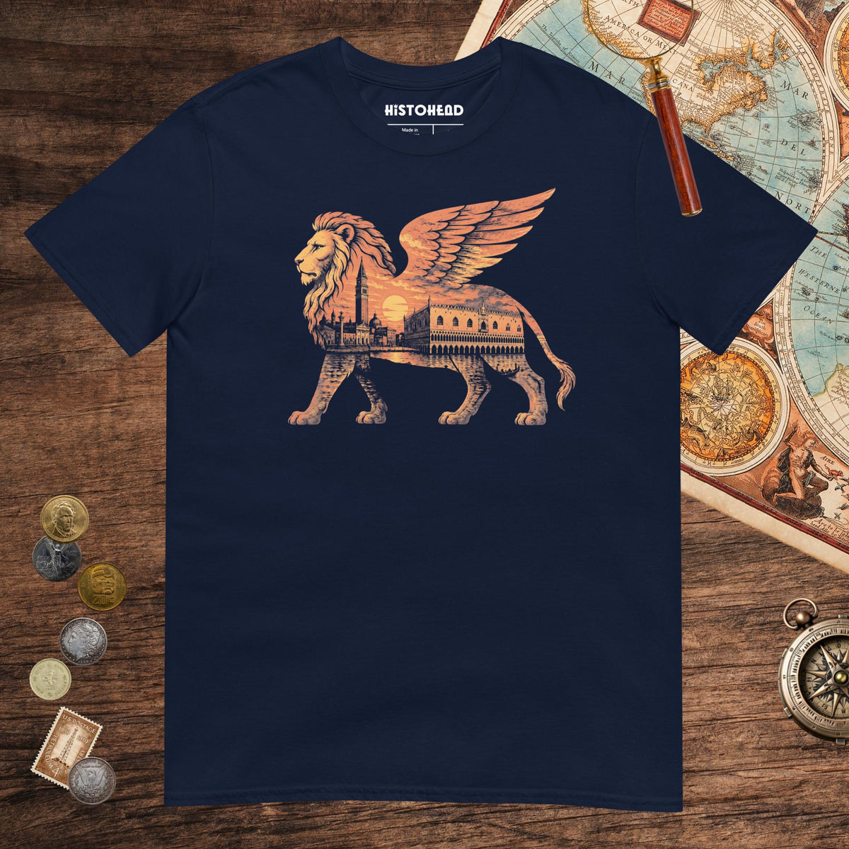 Navy Winged Lion of the Lagoon Tee - history buff gift by HistoHead