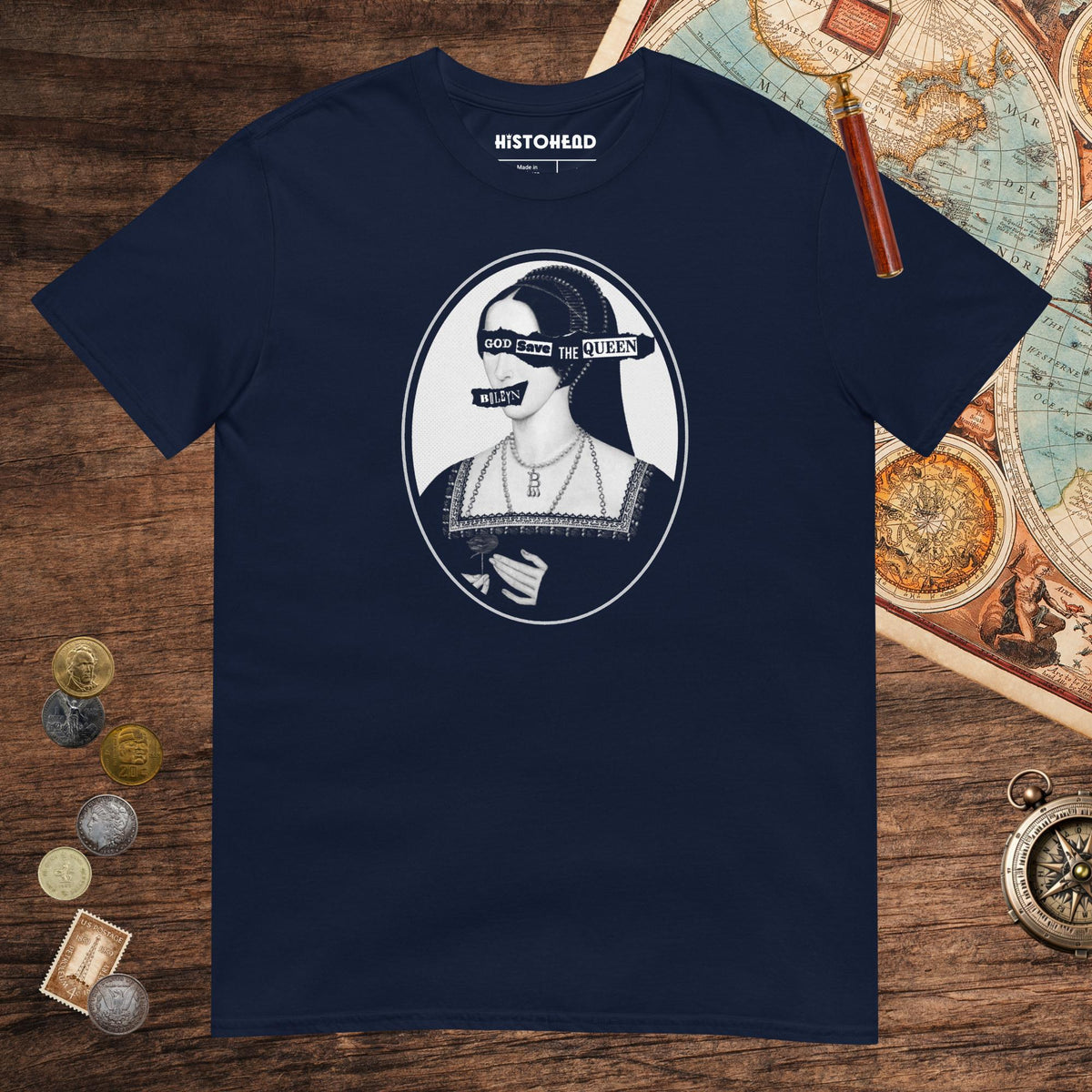 Navy God Save the Queen Anne Boleyn Tee - history buff gift by HistoHead