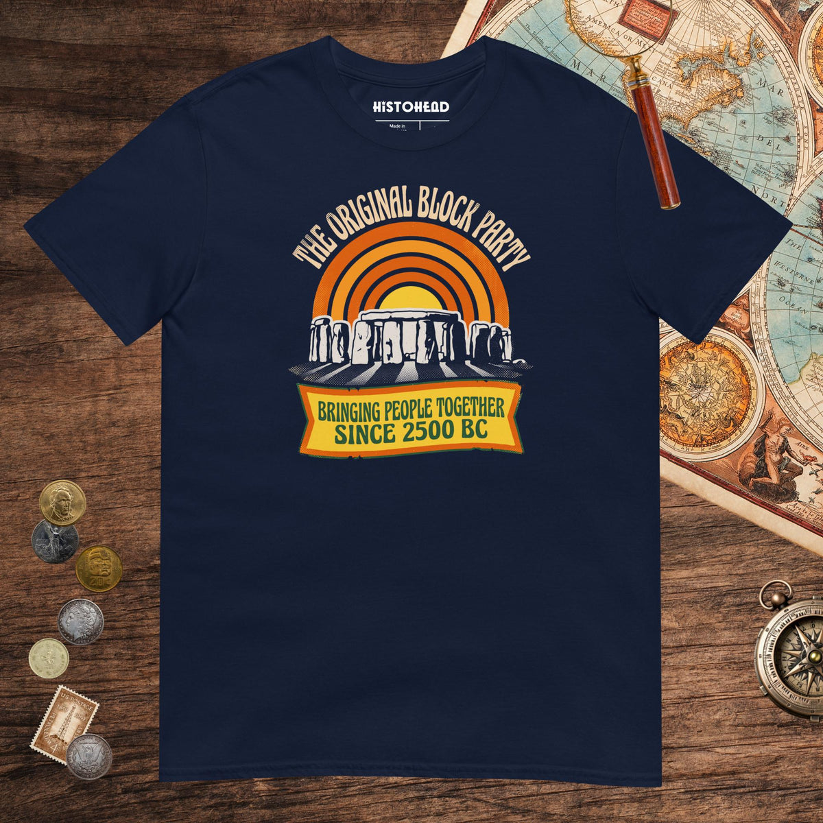 Navy Stonehenge Block Party Tee - history buff gift by HistoHead