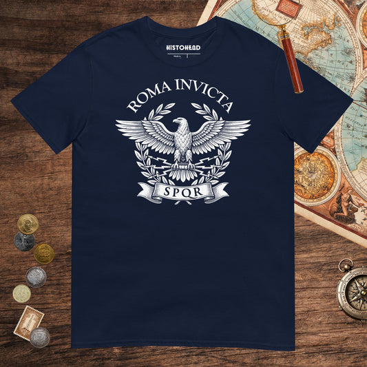Navy Roma Invicta Tee - history buff gift by HistoHead