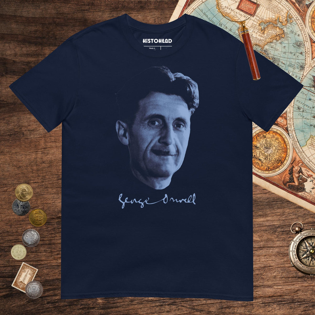 Navy George Orwell Tee - history buff gift by HistoHead