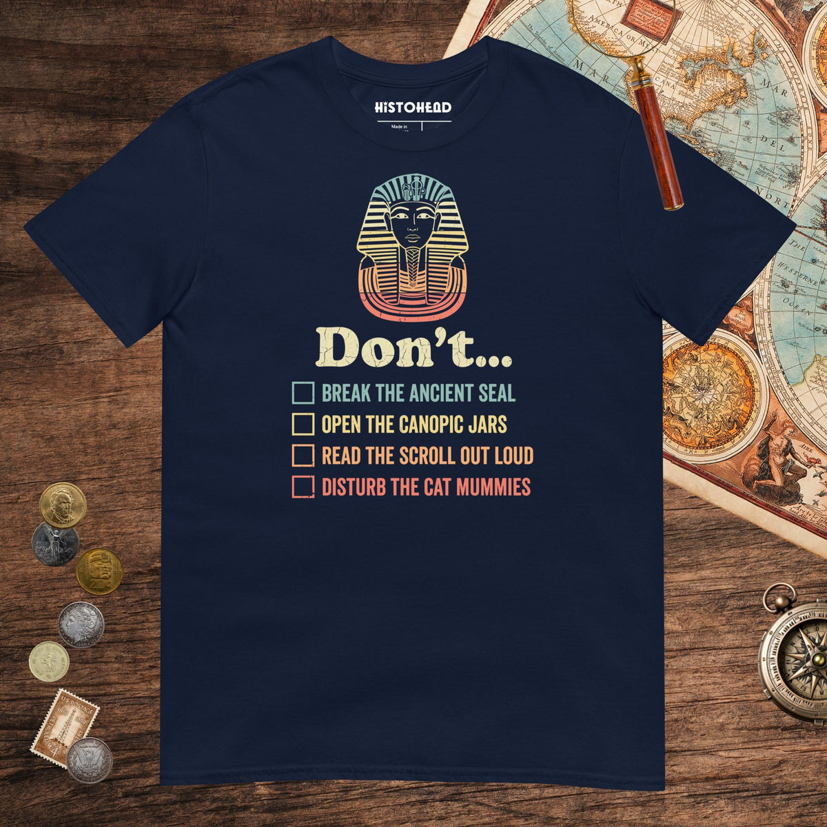 Navy King Tutankhamun Advice Tee - history buff gift by HistoHead