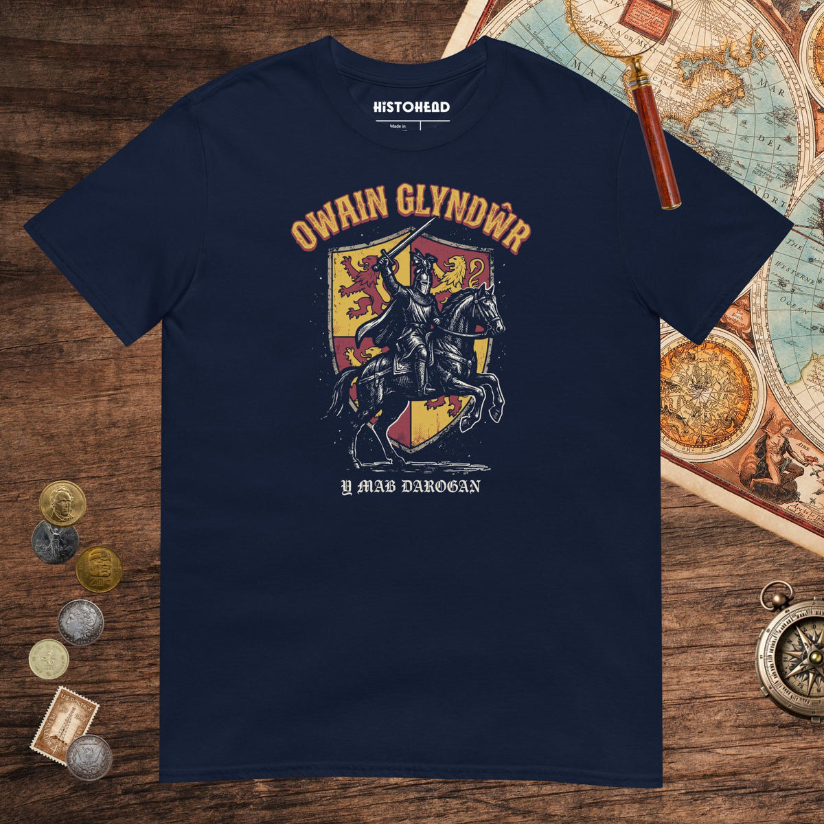 Navy Owain Glyndwr Tee - history buff gift by HistoHead