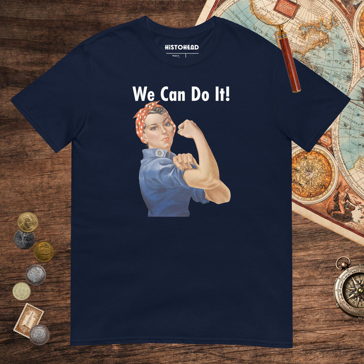 Navy Rosie We Can Do It Tee - history buff gift by HistoHead