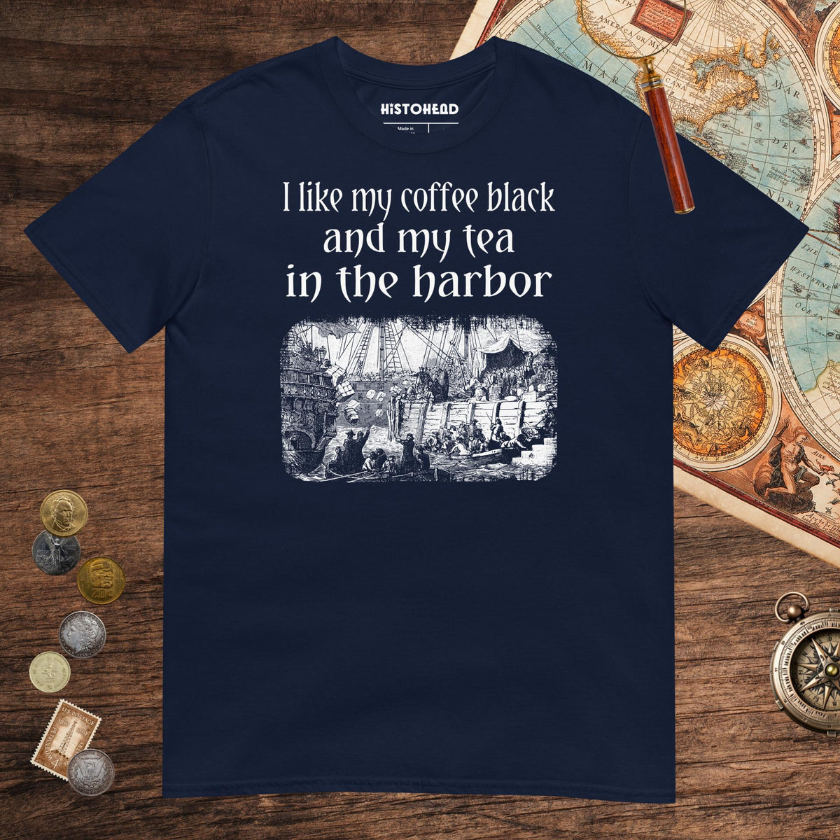 Navy Coffee Black Tea in the Harbor Tee - history buff gift by HistoHead