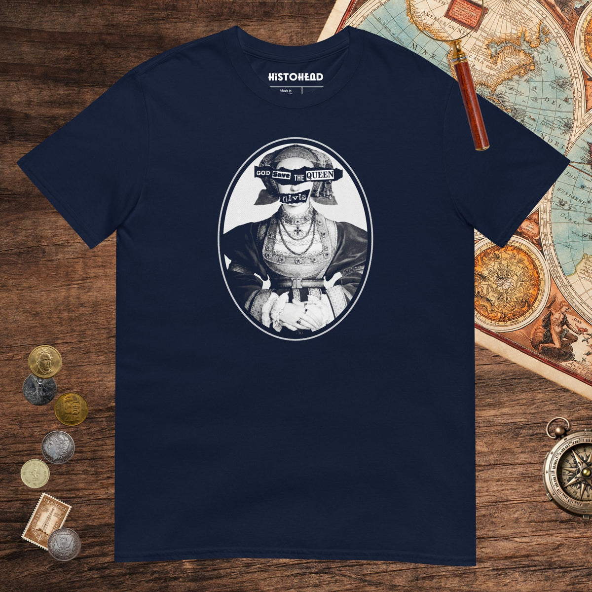 Navy God Save the Queen Anne of Cleves Tee - history buff gift by HistoHead