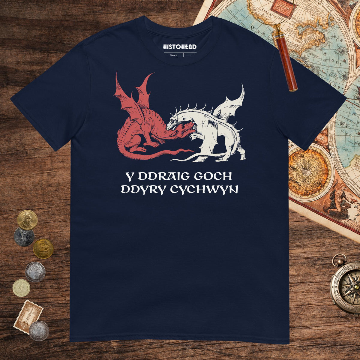 Navy Red Dragon Prophecy Tee - history buff gift by HistoHead