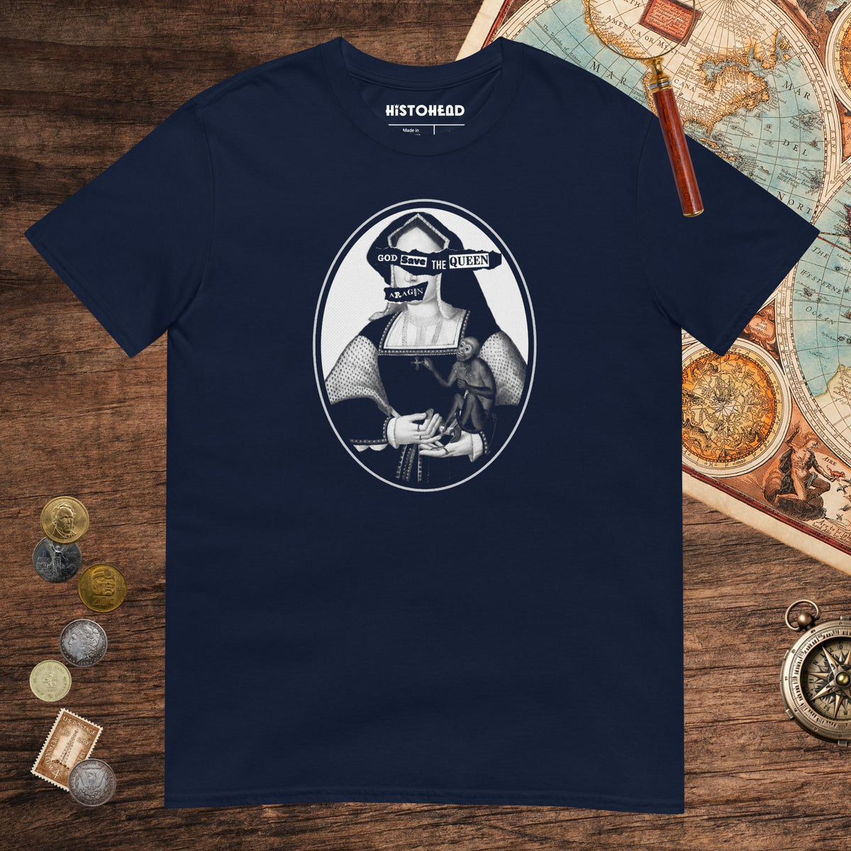 Navy God Save the Queen Katherine of Aragon Tee - history buff gift by HistoHead