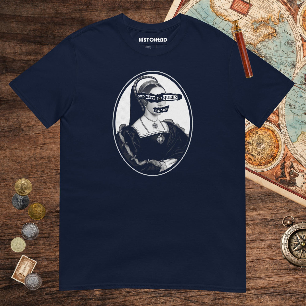 Navy God Save the Queen Catherine Howard Tee - history buff gift by HistoHead