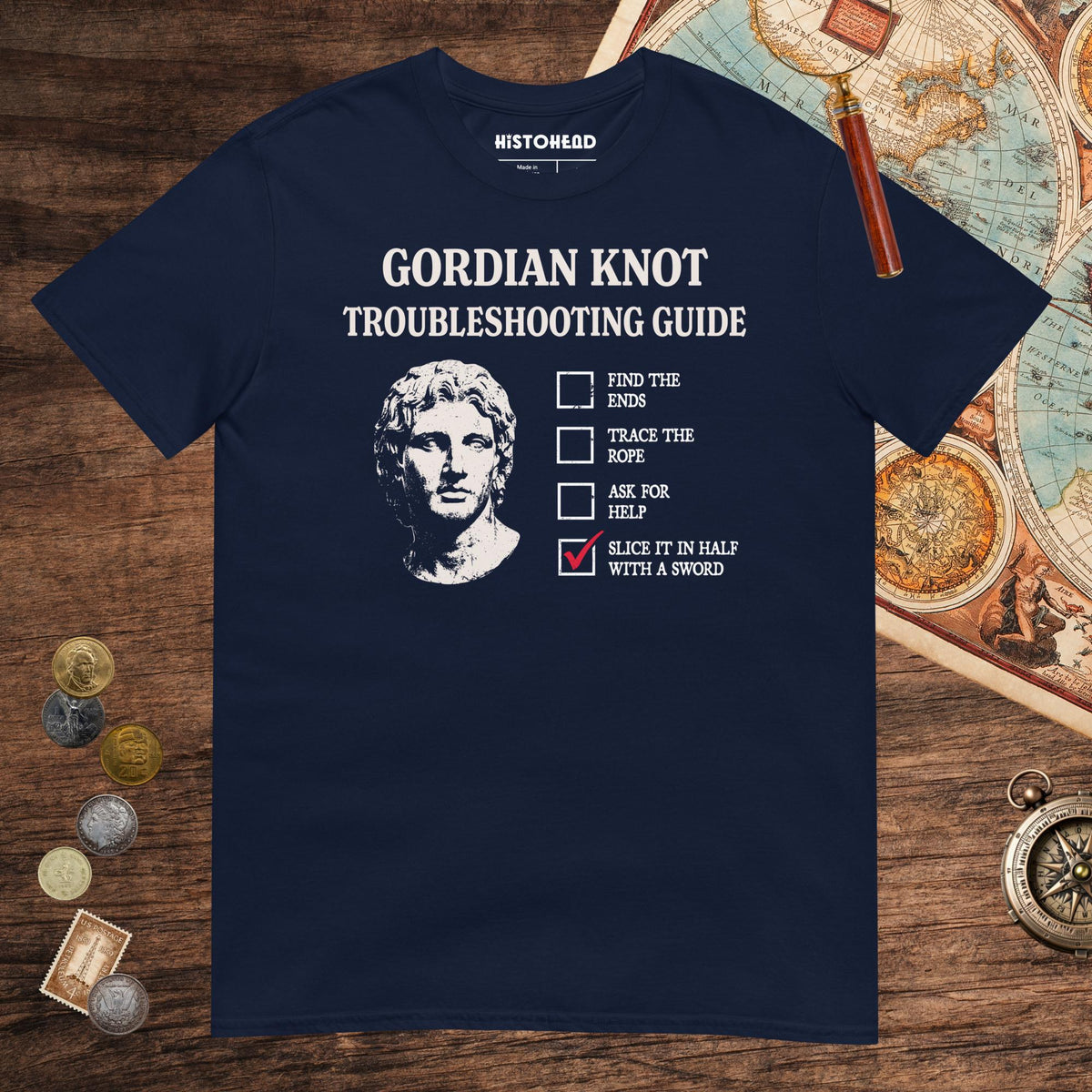 Navy Alexander's Gordian Knot Guide Tee - history buff gift by HistoHead